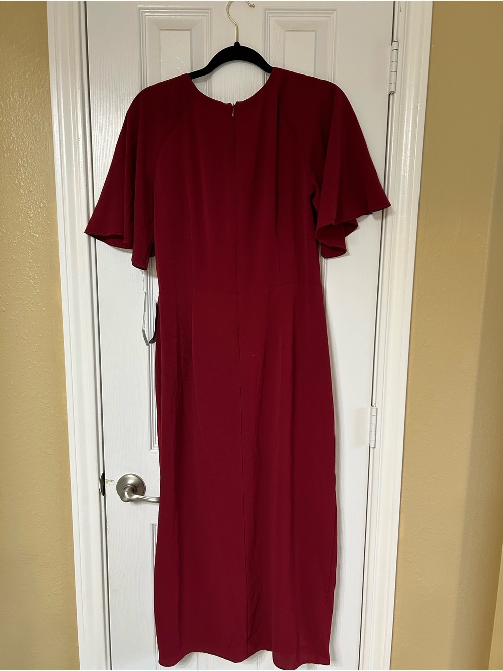 Maggy London Wine-Red Wrap-Style Midi Dress - Picture 3 of 6